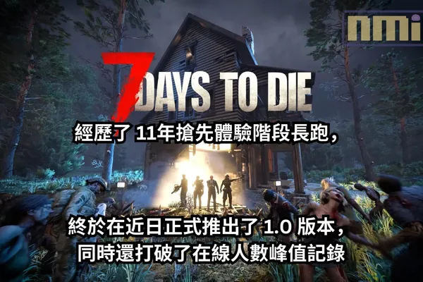 經歷了 11年搶先體驗階段長跑,《7 Days to Die》終於在近日正式推出了 1.0 版本,同時還打破了在線人數峰值記錄