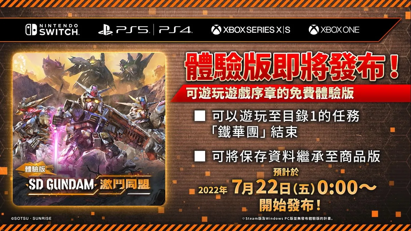 《SD GUNDAM 激鬥同盟》將於7月22日發布體驗版。