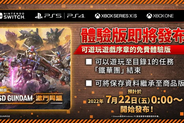 《SD GUNDAM 激鬥同盟》將於7月22日發布體驗版。