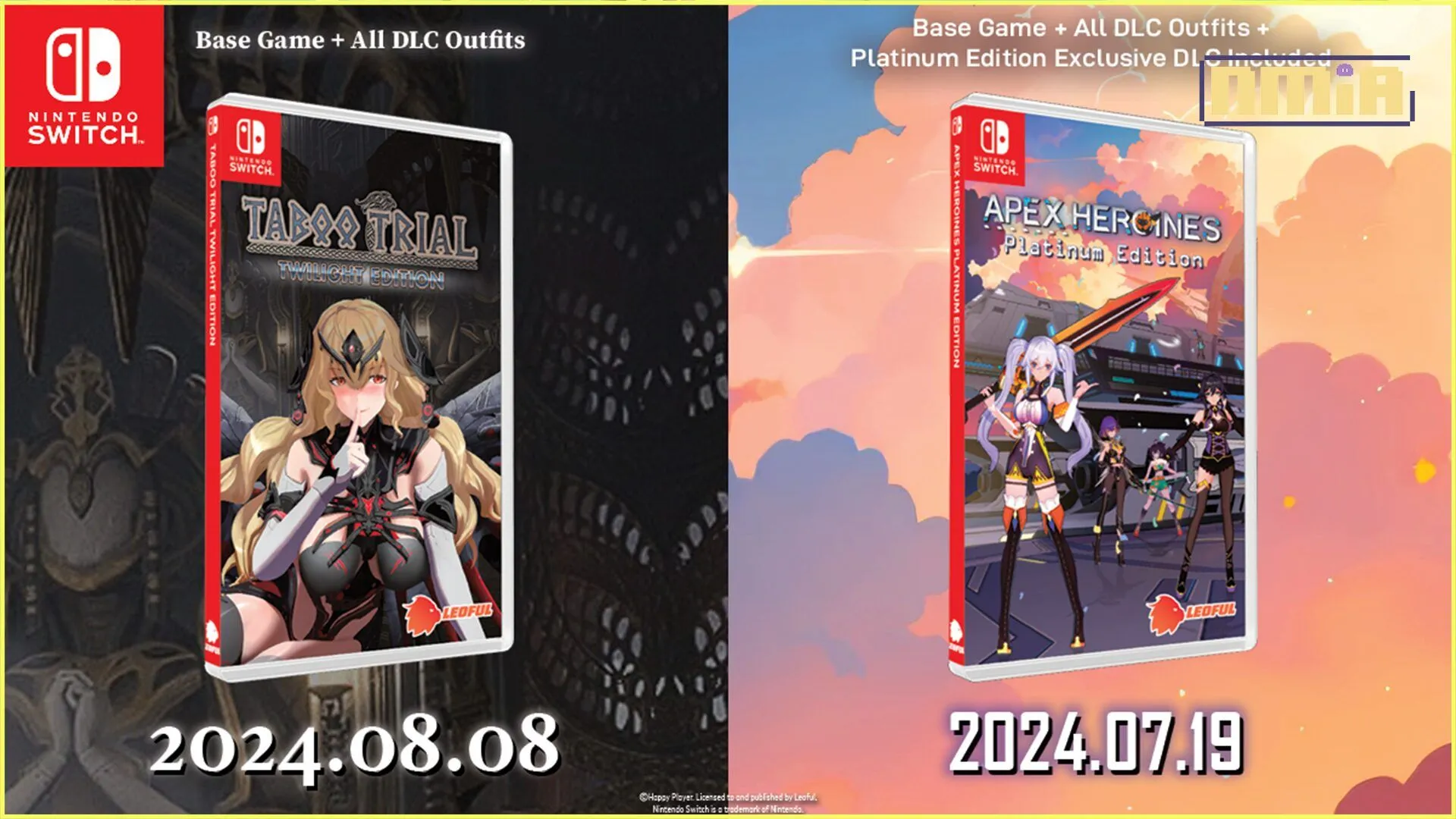 《禁忌試煉 Twilight Edition》實體版和《超戰女神 Platinum Edition》實體版將於本夏季登陸Nintendo Switch™