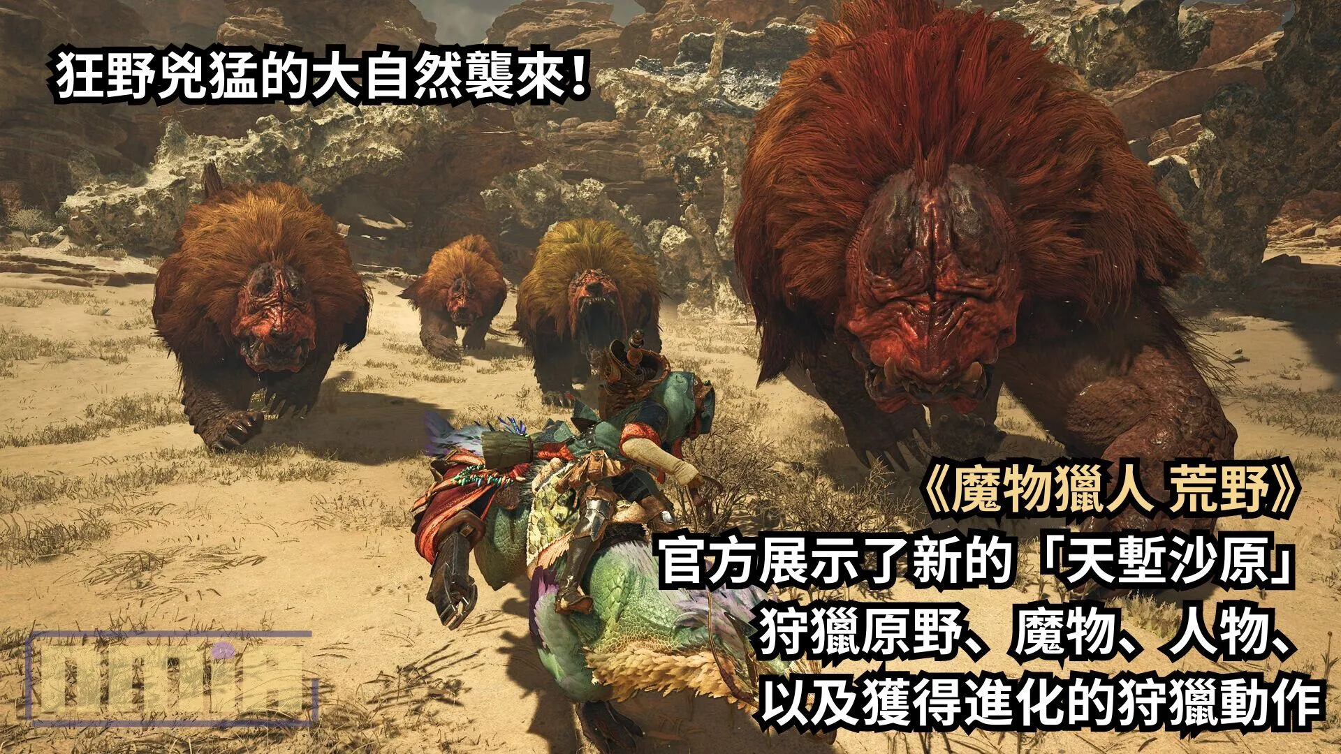 狂野兇猛的大自然襲來!《魔物獵人 荒野》官方展示了新的「天塹沙原」 狩獵原野、魔物、人物、 以及獲得進化的狩獵動作