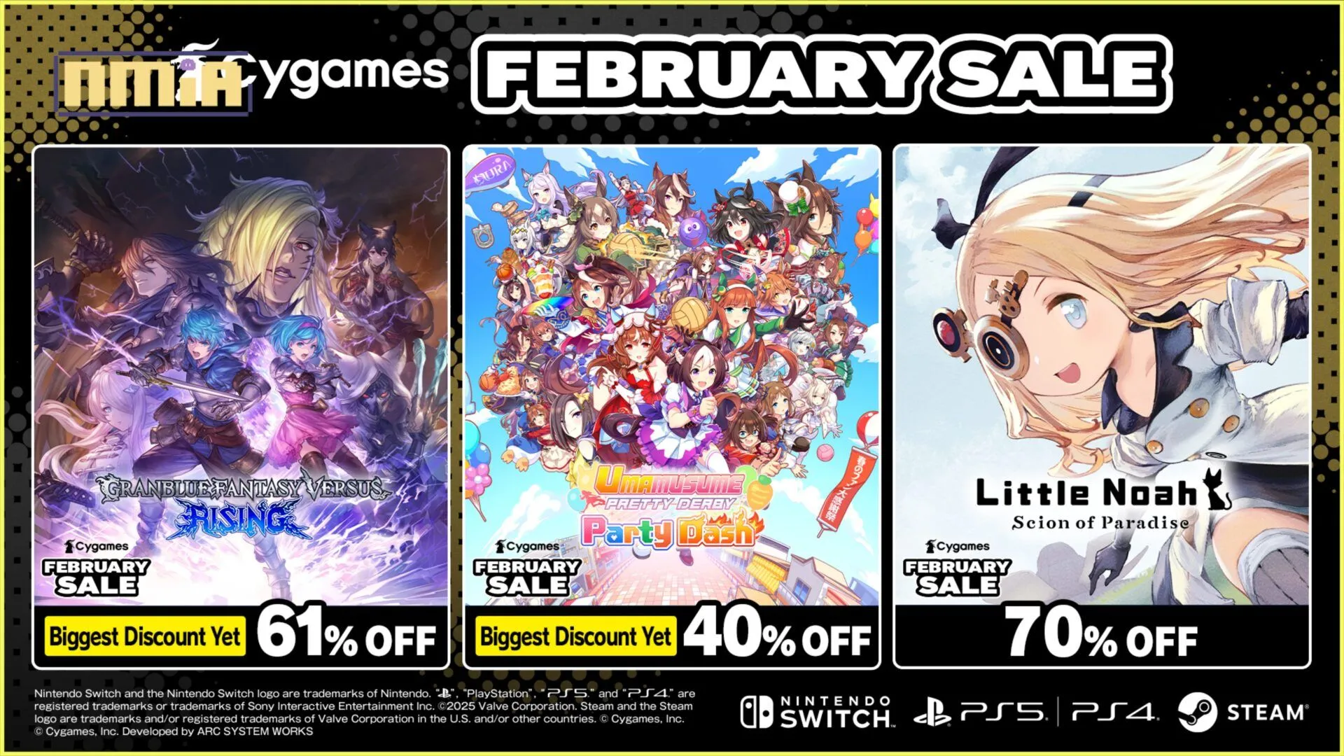 能以過去最大折扣購買《Granblue Fantasy Versus: Rising》、《賽馬娘Pretty Derby 熱血喧鬧大感謝祭!》的優惠活動「Cygames February Sale」舉辦中!