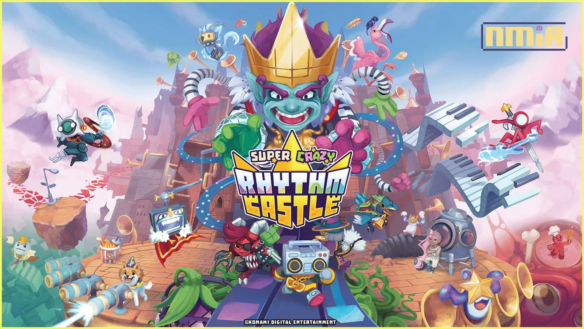 「Super Crazy Rhythm Castle」玩起來! 今天於PlayStation®5、PlayStation®4、Xbox Series X|S、Xbox One、Steam®、Nintendo Switch™等平台上市! 由Second Impact Games開發,由KONAMI發行的Super Crazy Guitar Maniac Deluxe精神續作,以融合流派的風格開闢新玩法!