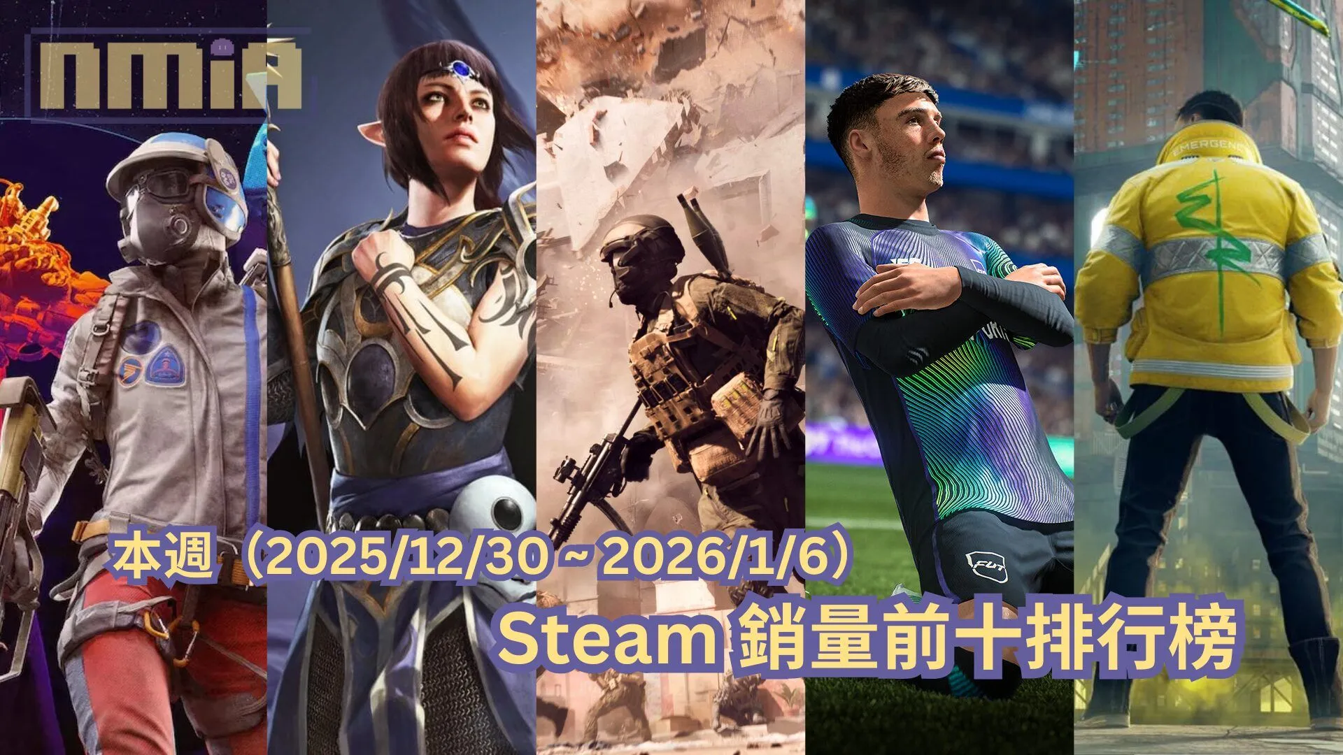本週(2025/12/30 ~ 2026/1/6)Steam 銷量前十排行榜