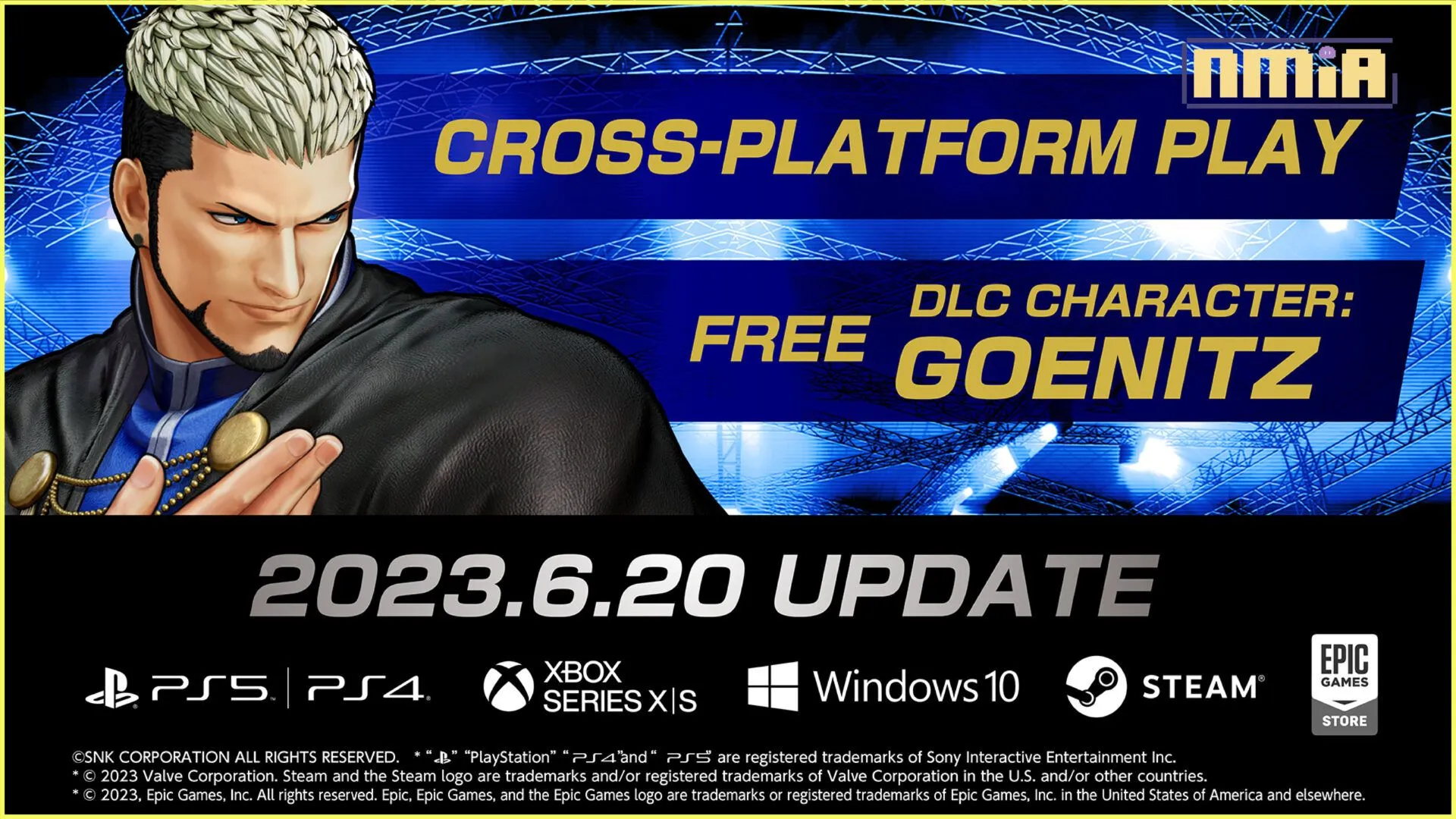 對戰格鬥遊戲《THE KING OF FIGHTERS XV》將於6月20日實裝跨平台連線功能! 另外還將免費發布DLC角色「高尼茨」