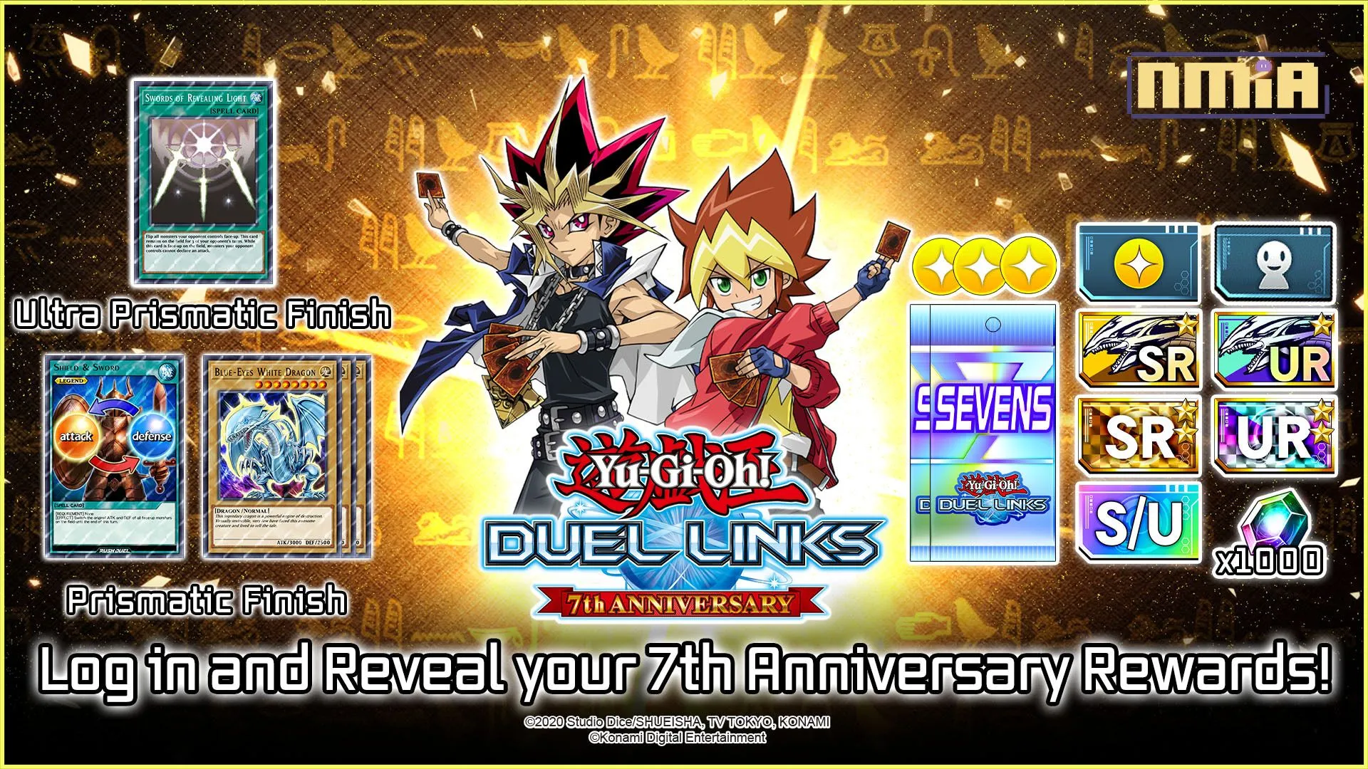 歡慶遊戲王DUEL LINKS七周年 發送包括寶石、卡包、代表性卡牌等等海量免費獎勵生日賀禮。