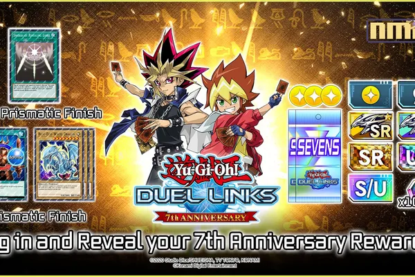 歡慶遊戲王DUEL LINKS七周年 發送包括寶石、卡包、代表性卡牌等等海量免費獎勵生日賀禮。
