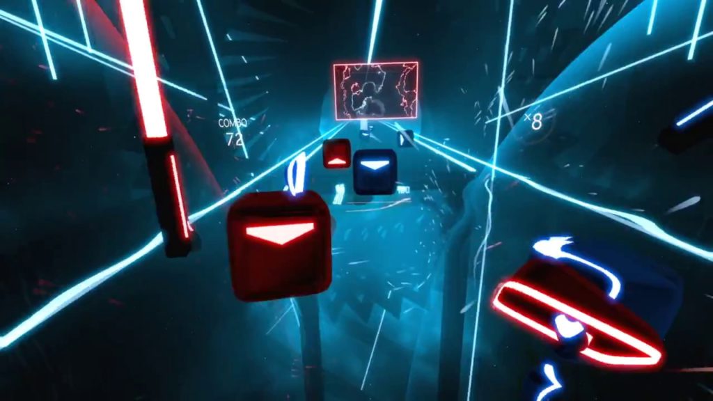 Beat Saber 是一款 VR音遊，需要玩家持續甩動手臂來劈開迎面而來的音符