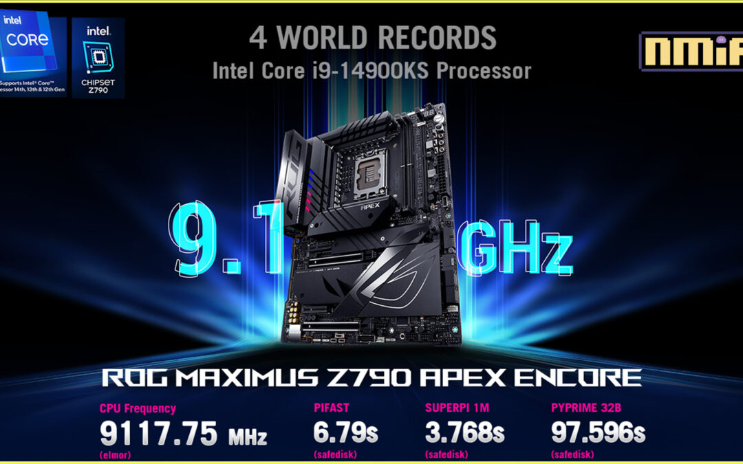ASUS ROG Maximus Z790 Apex Encore Breaks Four World Records World! records achieved for the new Intel Core i9-14900KS in clock speed, PiFast, SuperPI 1M, and PYPrime 32B