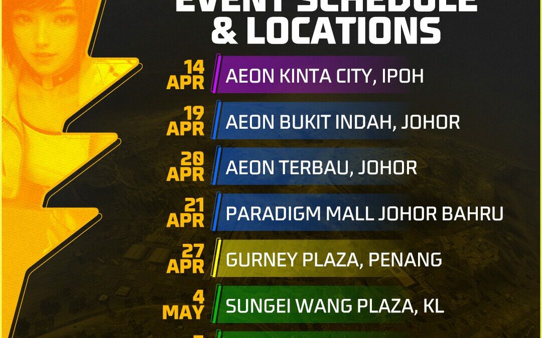#FreeFireGivesBack will be making eight more stops across Johor, Penang, Selangor, and Sabah from now till 26 May! Participate in carnival games, challenge fellow players to live Free Fire duels, and stand to win exclusive merchandise!